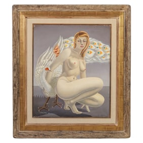 Foussa Itaya b.1919 Female Nude & Peacock Painting