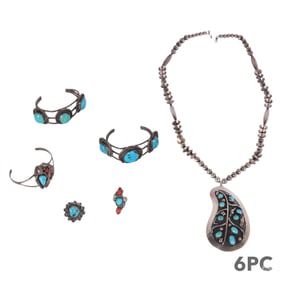 Silver Turquoise Navajo Bracelet Ring Necklace LOT