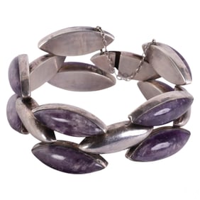 Sterling Silver 925 Amethyst Link Mexican Bracelet