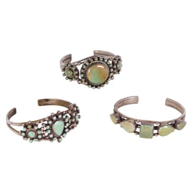 Navajo Sterling Silver Turquoise Bracelet 3pc LOT