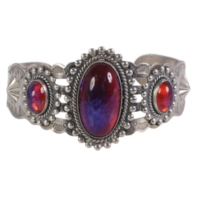 Sterling Navajo Dragons Breath Glass Opal Bracelet