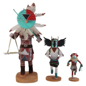 Native American Indian Kachina Doll SIGNED 3pc LOT