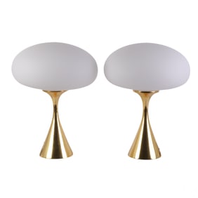Stemlite Designline Pair Brass Tone Mushroom Lamps