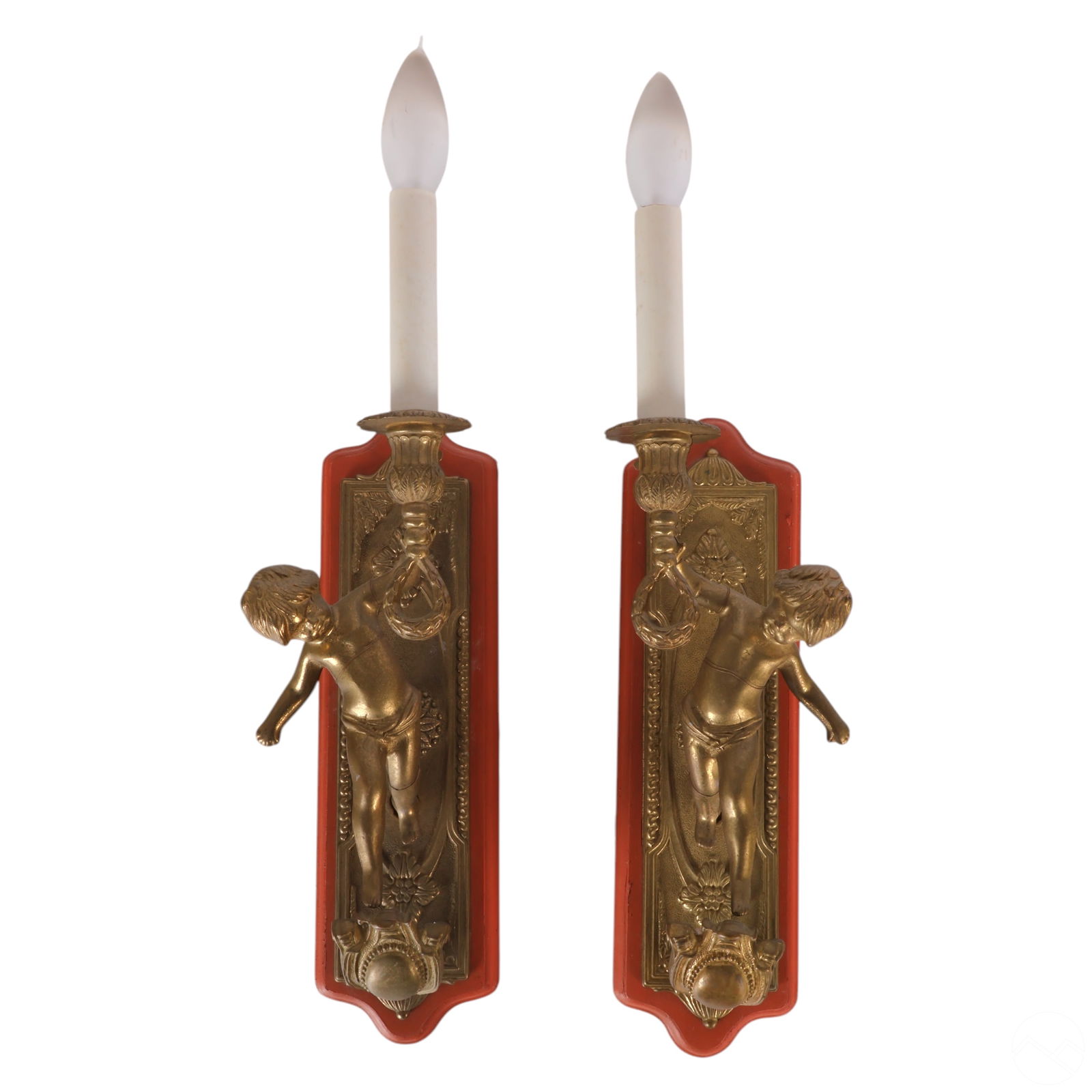 Hollywood Regency Style Pair Brass Cherub Sconces (1 of 5)
