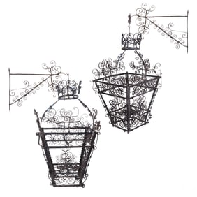 Antique Pair of Spanish Iron Filigree Lanterns