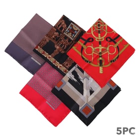 Hermes French Designer Silk Pocket Square 5pc LOT