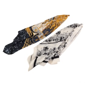 Hermes French Designer Cashmere Silk Shawl 2pc LOT