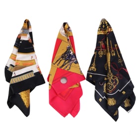 Hermes French Designer Silk Scarf 3pc LOT with BOX