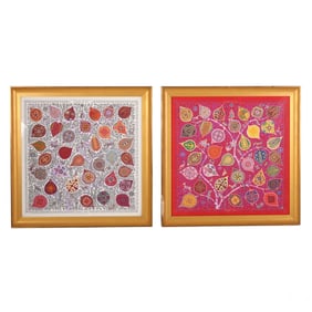 Hermes Tree of Life Silk Scarves FRAMED 2pc. LOT