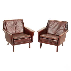 Pair of Danish Fritz Hanson Leather Club Chairs (1 of 9)
