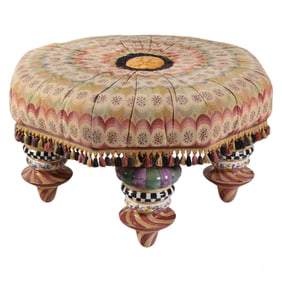 Mackenzie Childs Upholstered Art Pottery Ottoman