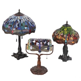 Dragonfly Stained Glass Desk & Table Lamp 3pc LOT