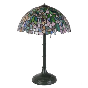 Handel Bamboo Base and Stained Glass Lamp SIGNED