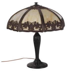 E.M. Miller Multi-Panel Slag Glass Dome Table Lamp