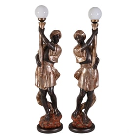 Italian Pair Carved Wood Figural Blackamoor Lights
