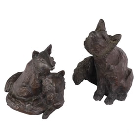 William Turner B.1934 Bronze Fox Sculpture 2pc LOT