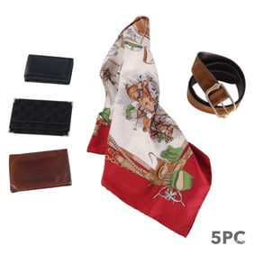 Gucci Italian Designer Wallet Scarf & Belt 5pc LOT