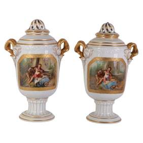 Pair Rosenthal German Porcelain Portrait Urn Vases
