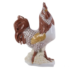 Herend Large Brown Fishnet Porcelain Rooster Bird