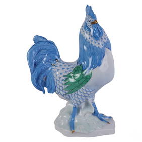 Herend Large Blue Fishnet Porcelain Rooster Bird (1 of 6)