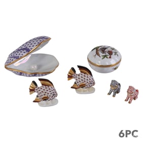 Herend Hungarian Porcelain Figures & Dish 6pc LOT