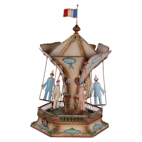 French Metal Clown Carousel Swiss Rouge Music Box