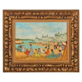 Stephanie Dumont 20C Figural Beach Scene Painting