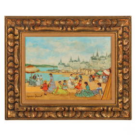 Stephanie Dumont 20C Figural Beach Scene Painting (1 of 6)