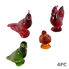 Baccarat French Crystal Colored Bird Figures LOT