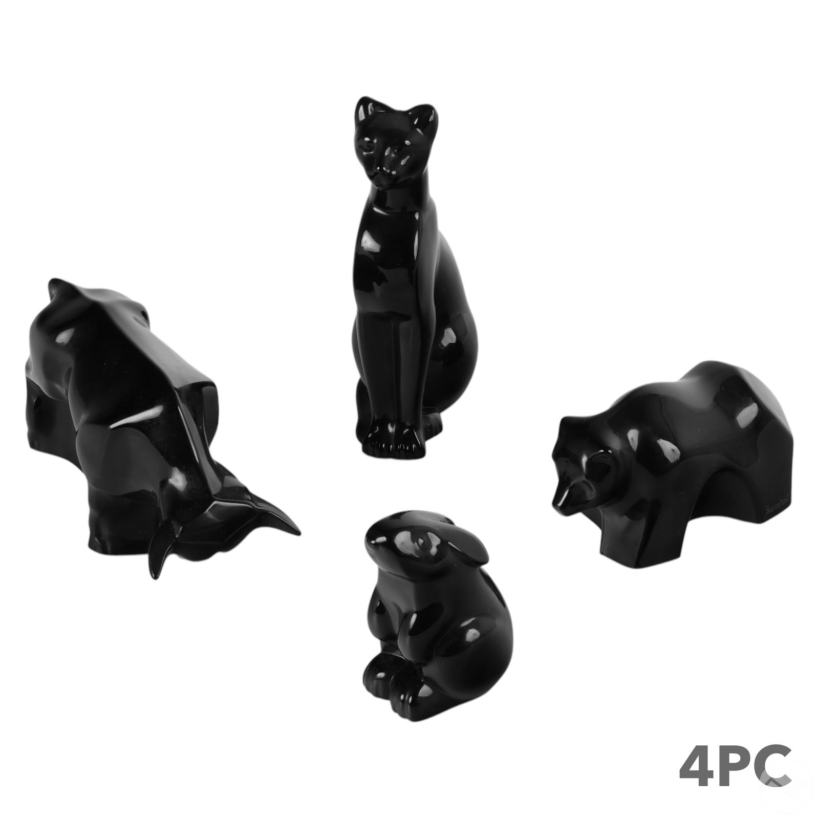 Baccarat Black Bull Bunny Cat and Bear Figure LOT (1 of 7)