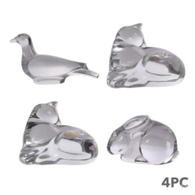 Baccarat Crystal Cat Bird Rabbit Figure 4pc. LOT