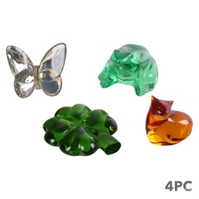 Baccarat Color Glass Figural Paperweights 4pc LOT