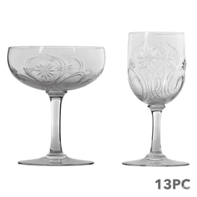 Cut Clear Crystal Wine and Champagne Glasses 13pc