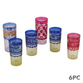 Val St Lambert Cameo and Vaseline Glass 6pc LOT