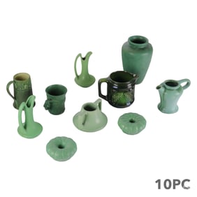 Green American Art Pottery Pitcher Vase 10pc LOT