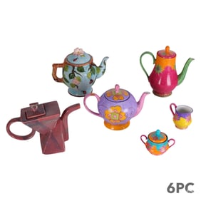 Soizick Nalles Portuguese Ceramic Teapot 6pc LOT