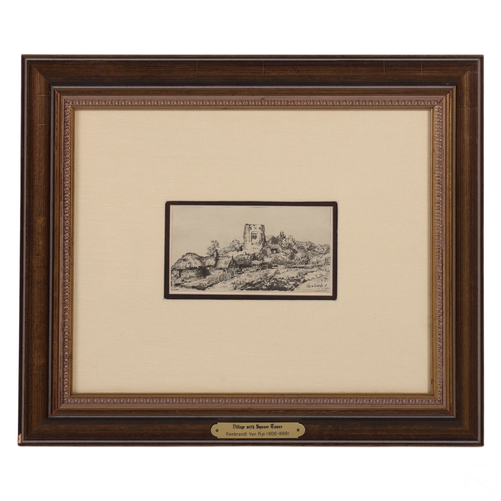 Rembrandt 1606-1669 Village Square Tower Etching (1 of 7)
