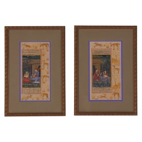 Indian Moghul Manuscript Folk Art Painting 2pc LOT