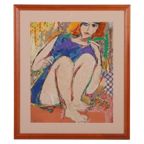 Ella Raayoni (1915-1993) Seated Woman Collage Art