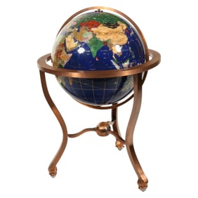 Standing Inlay Gemstone Globe Brushed Copper Stand