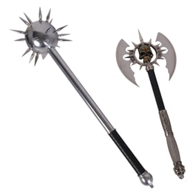 Battle Axe & Spiked Mace Fantasy Faux Weapons LOT