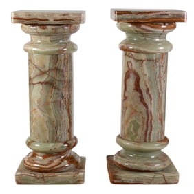 Antique Pair of Variegated Onyx Column Pedestals