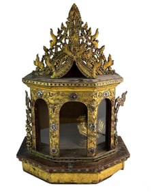 Old Giltwood Burmese Buddha Temple Shrine Altar