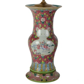 Chinese Export Famille Rose Porcelain Vase Lamp