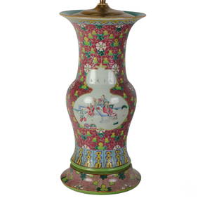 Chinese Export Famille Rose Porcelain Vase Lamp (1 of 9)
