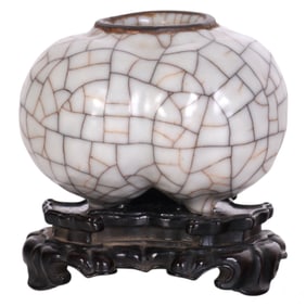 Chinese Export Guan Type Ceramic Brush Pot & Stand