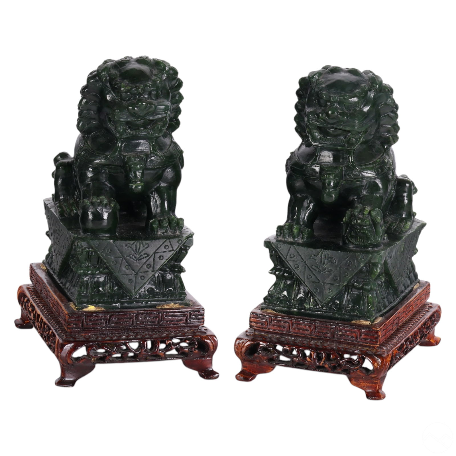 Chinese Pair of Green Hardstone Food Dog Sculpture (1 of 5)