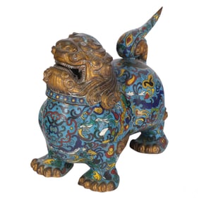 Chinese Cloisonne Enamel Foo Dragon Lion Dog Box