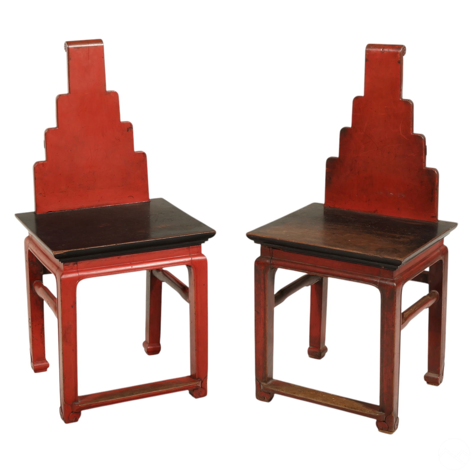 Chinese Export Pair of Rustic Red Wooden Chairs (1 of 9)
