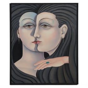 Alvaro Guillot b.1941 Two Sister Portrait Painting